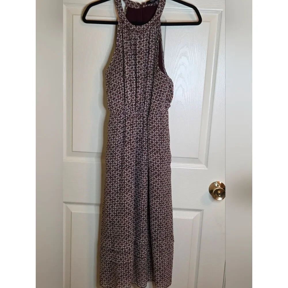 Madewell 6 White Burgundy Geometric Print Lined 100%SILK Slvlss Women Midi Dress